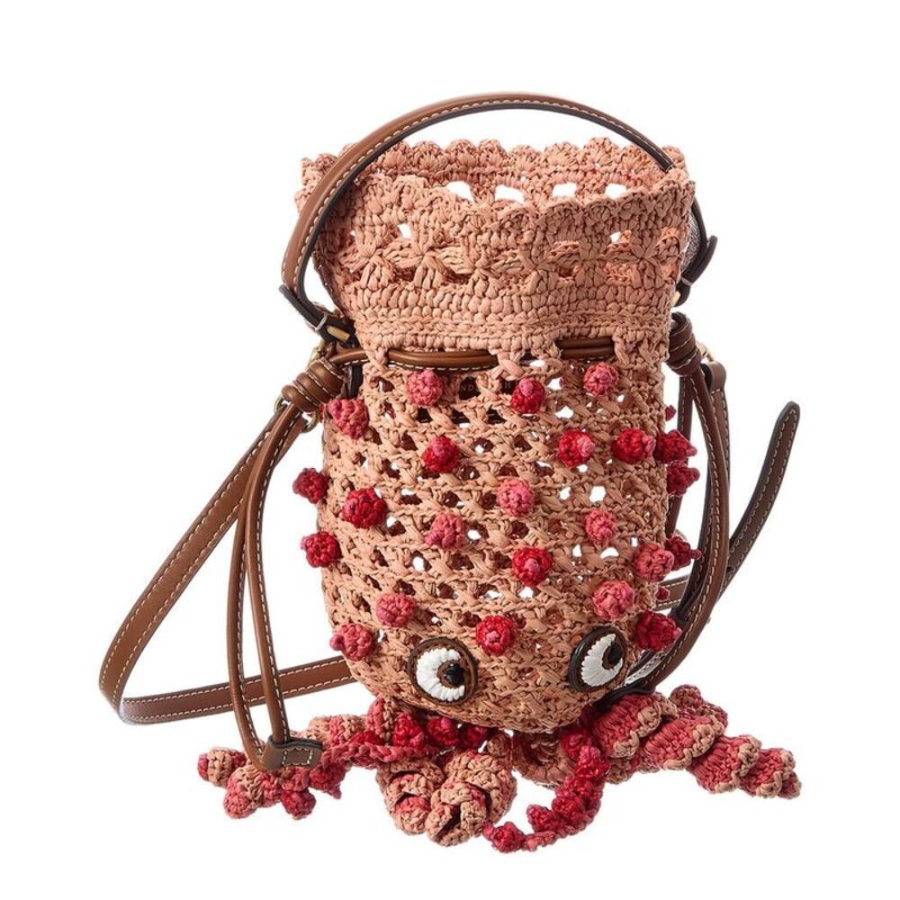 Anya Hindmarch Squid Raffia & Leather Bucket Bag, Brown